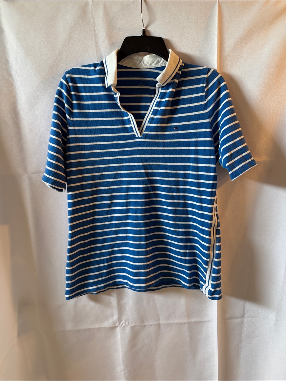 Tommy Hilfiger Blue and White Striped Polo